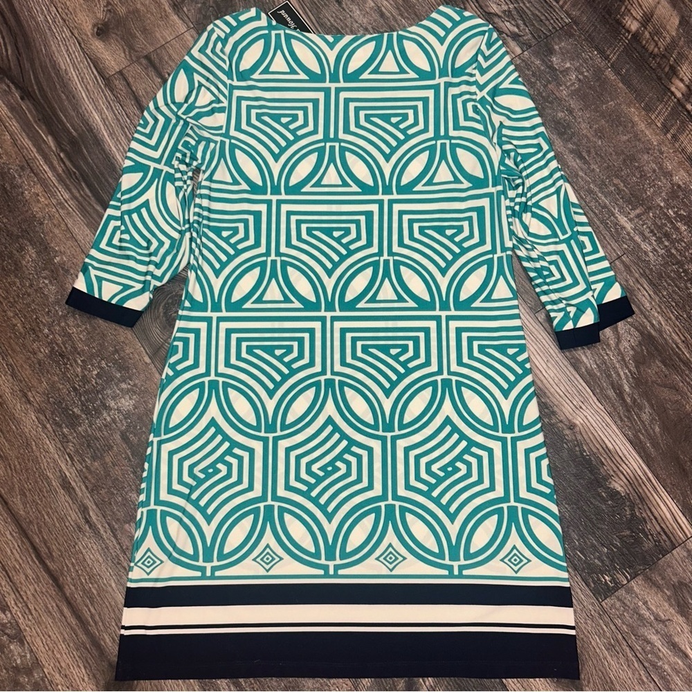 Jessica Howard Shift Geometric Patterned Dress Teal And Navy Women’s Large - Picture 5 of 6